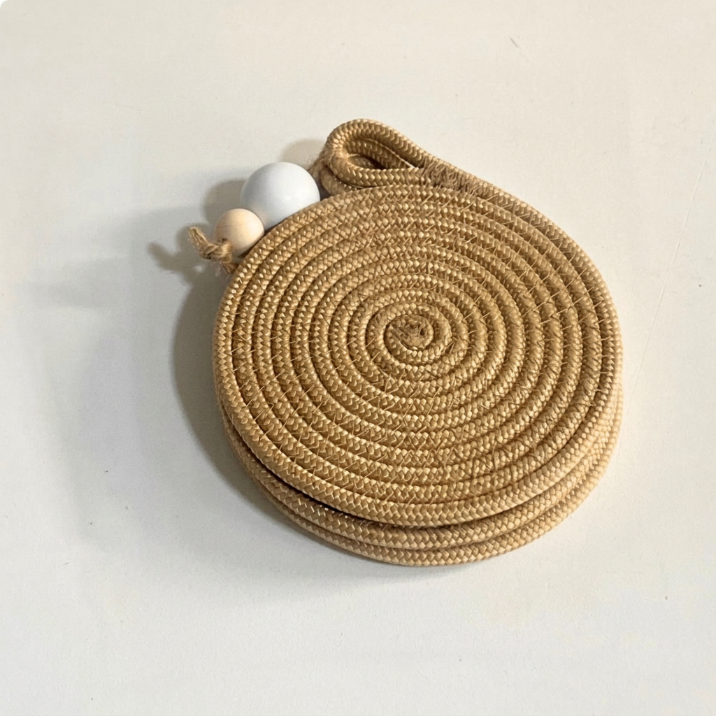 Set of natural rope coasters with wooden bead detail
